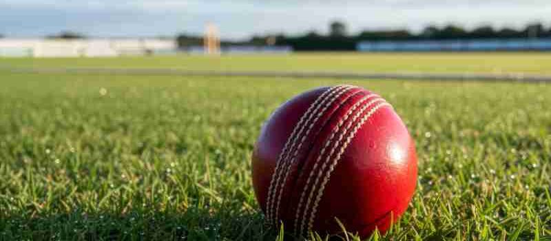 Close-up of a vibrant red cricket ball on a grass field, ideal for sports themes., tags: england - pexel